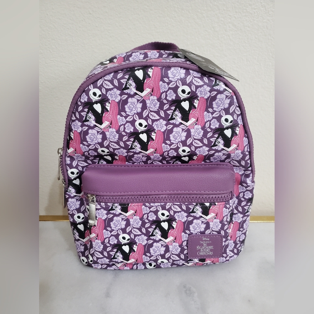 The Nightmare Before Christmas Jack And Sally Purple Rose Backpack NWT Unisex